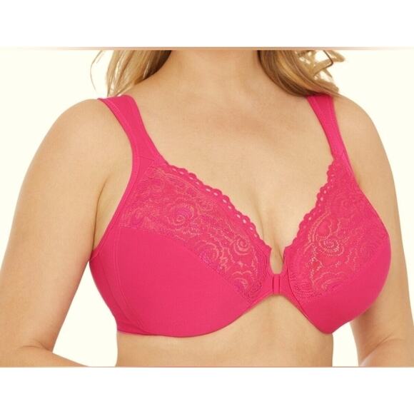 Glamorise Wonderwire bra front closure underwire hot pink sz 34B new WL277 - Picture 1 of 8